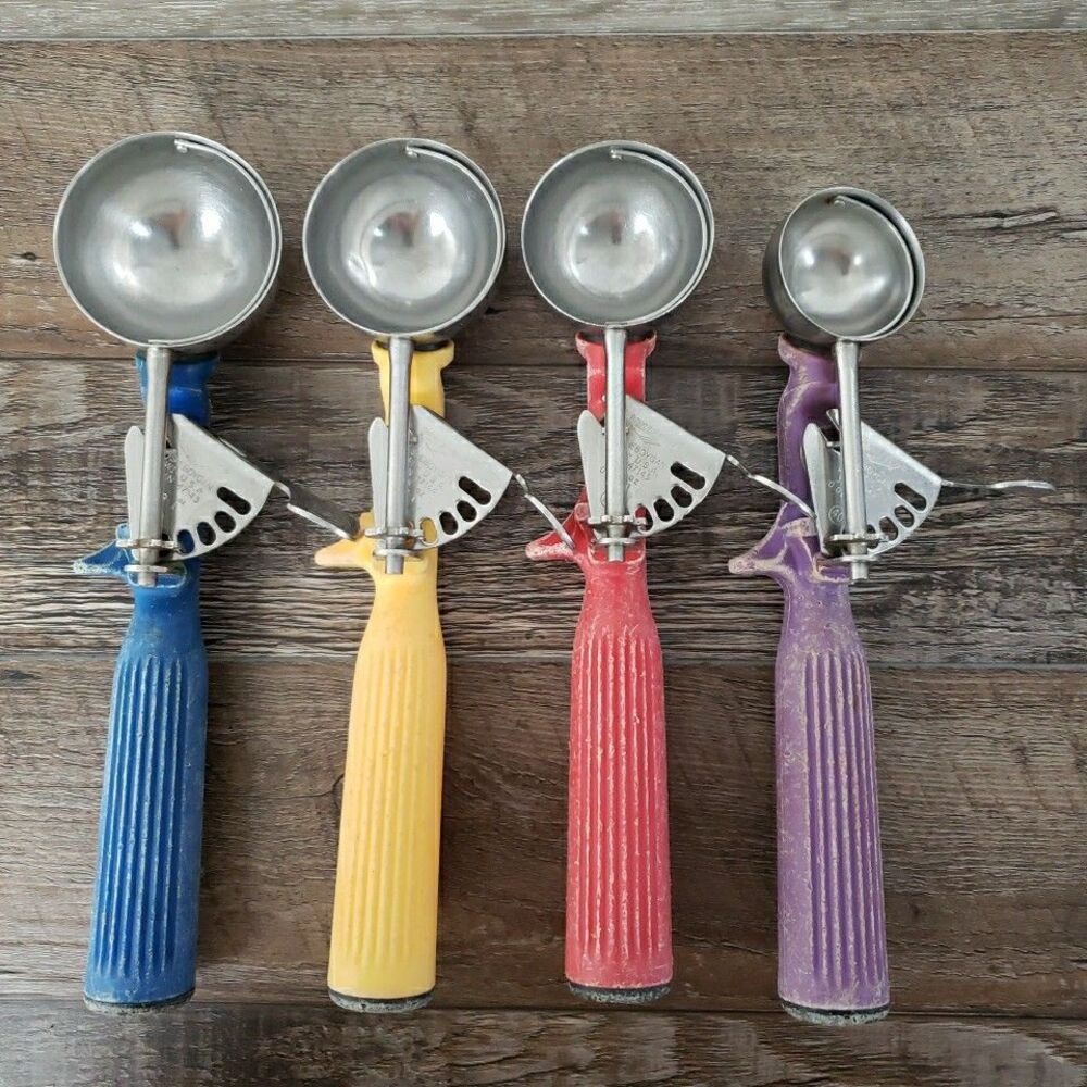 Volrath Ice Cream Scoops Set Of 4 Blue Red Yellow Purple Handle Stainless